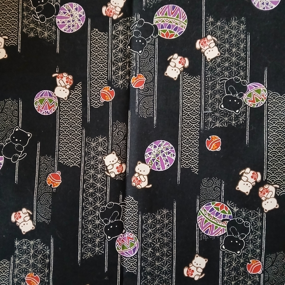 Other - 6.25 Yards Japanese Cotton Fabric Lucky Cats Seigaiha Waves And Tamari Balls